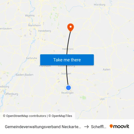 Gemeindeverwaltungsverband Neckartenzlingen to Schefflenz map