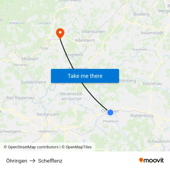 Öhringen to Schefflenz map