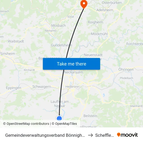 Gemeindeverwaltungsverband Bönnigheim to Schefflenz map