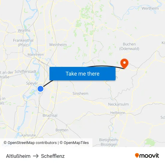 Altlußheim to Schefflenz map