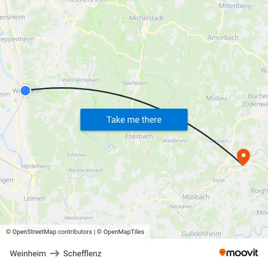 Weinheim to Schefflenz map