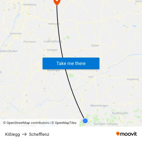 Kißlegg to Schefflenz map