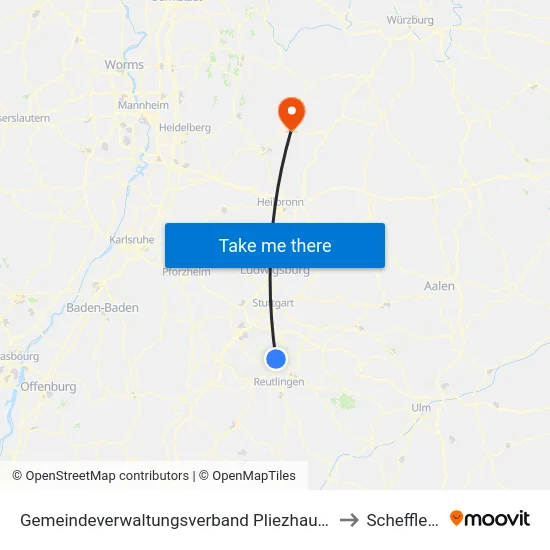 Gemeindeverwaltungsverband Pliezhausen to Schefflenz map