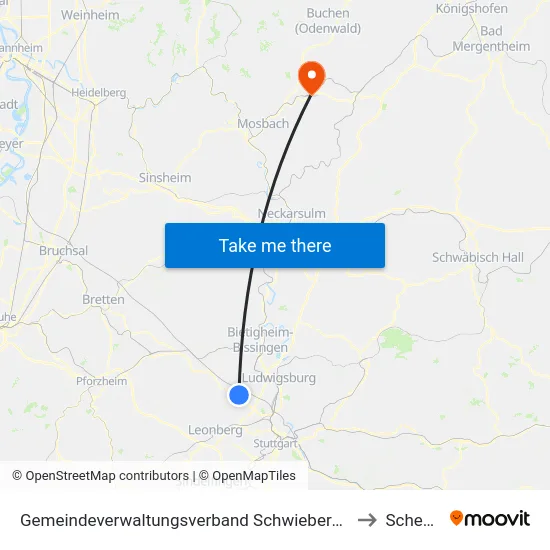 Gemeindeverwaltungsverband Schwieberdingen-Hemmingen to Schefflenz map