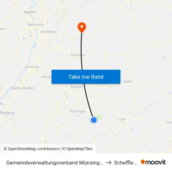 Gemeindeverwaltungsverband Münsingen to Schefflenz map