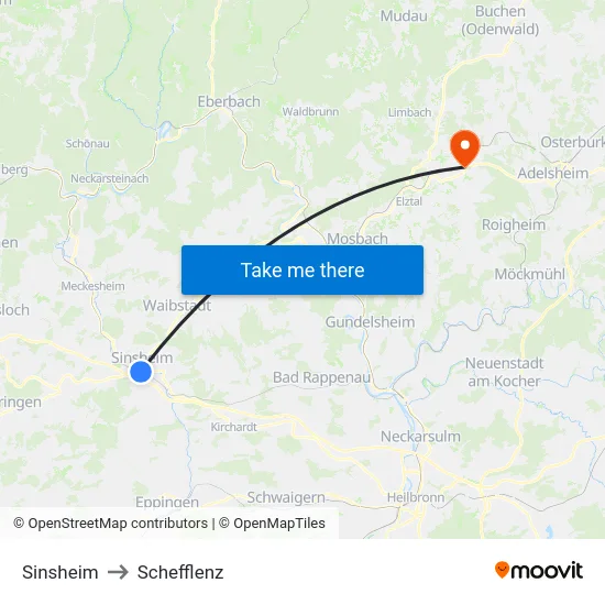 Sinsheim to Schefflenz map