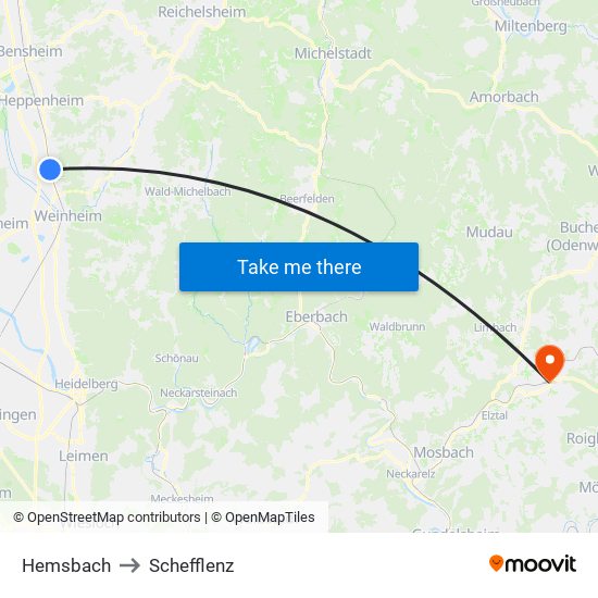 Hemsbach to Schefflenz map