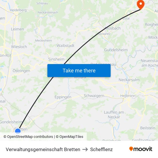 Verwaltungsgemeinschaft Bretten to Schefflenz map