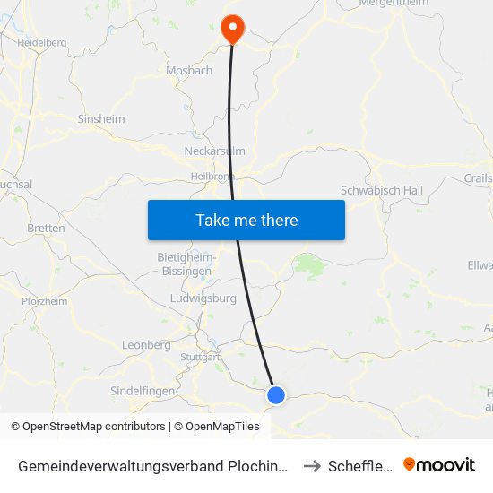 Gemeindeverwaltungsverband Plochingen to Schefflenz map