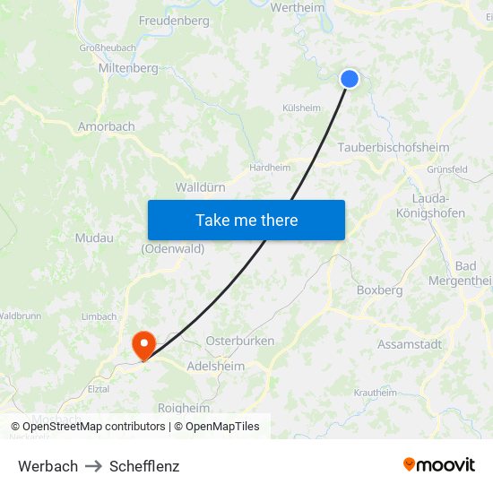 Werbach to Schefflenz map