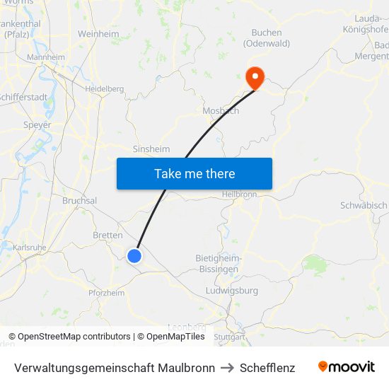 Verwaltungsgemeinschaft Maulbronn to Schefflenz map