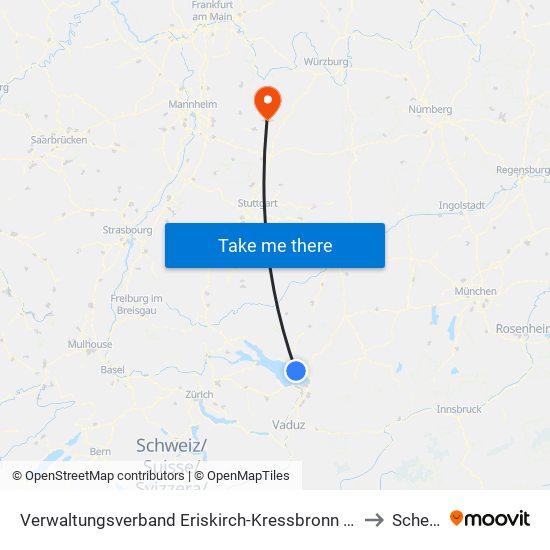 Verwaltungsverband Eriskirch-Kressbronn am Bodensee-Langenargen to Schefflenz map