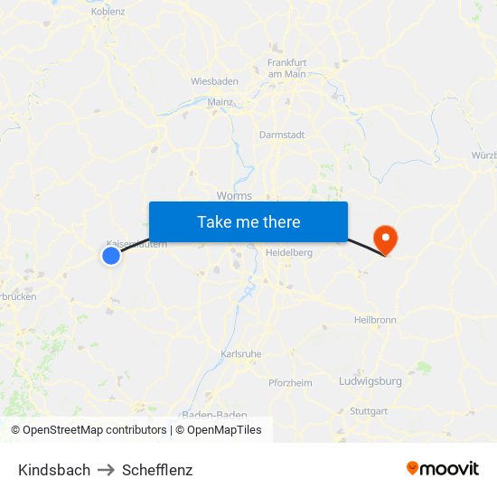 Kindsbach to Schefflenz map