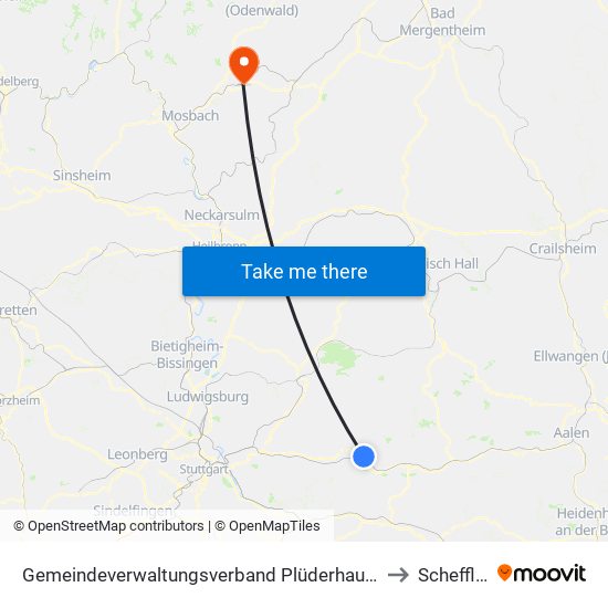 Gemeindeverwaltungsverband Plüderhausen-Urbach to Schefflenz map