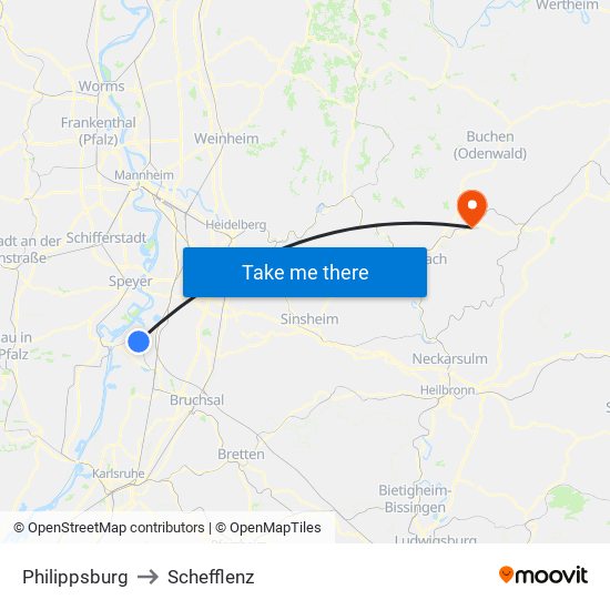 Philippsburg to Schefflenz map