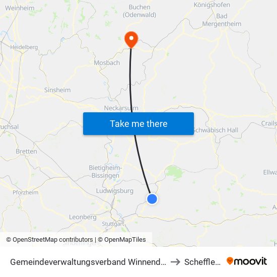 Gemeindeverwaltungsverband Winnenden to Schefflenz map