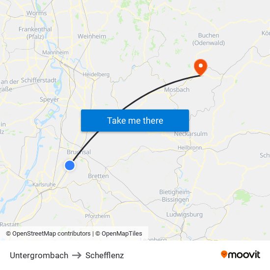 Untergrombach to Schefflenz map