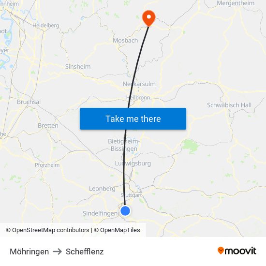 Möhringen to Schefflenz map