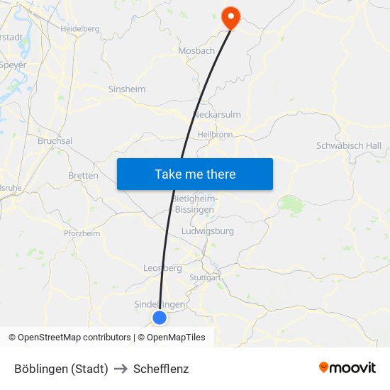 Böblingen (Stadt) to Schefflenz map