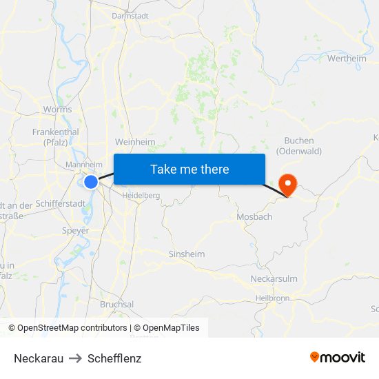 Neckarau to Schefflenz map