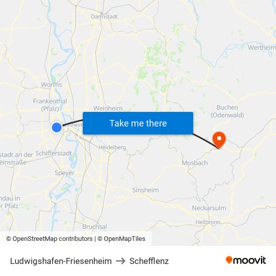 Ludwigshafen-Friesenheim to Schefflenz map