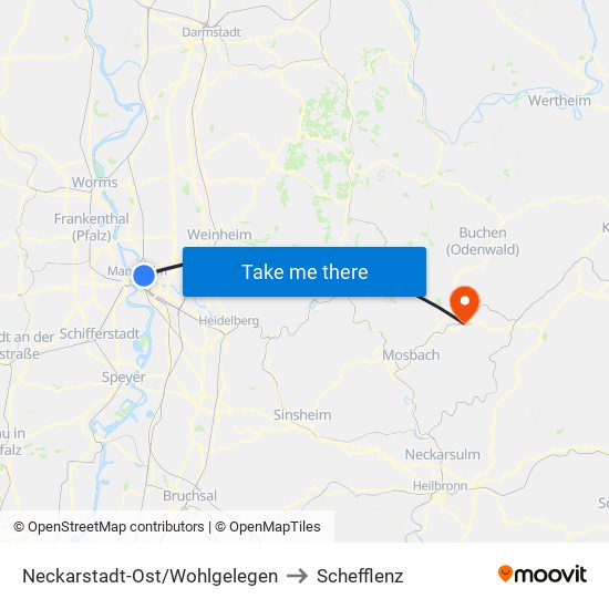 Neckarstadt-Ost/Wohlgelegen to Schefflenz map