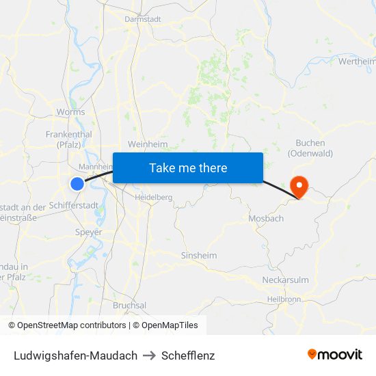 Ludwigshafen-Maudach to Schefflenz map