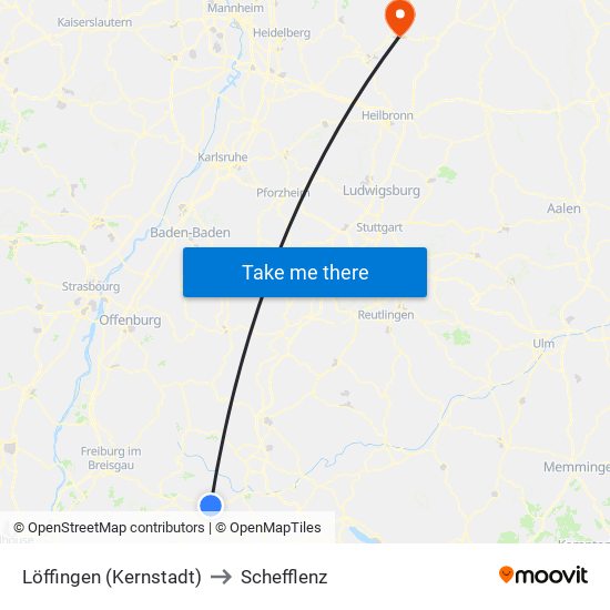 Löffingen (Kernstadt) to Schefflenz map