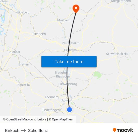 Birkach to Schefflenz map