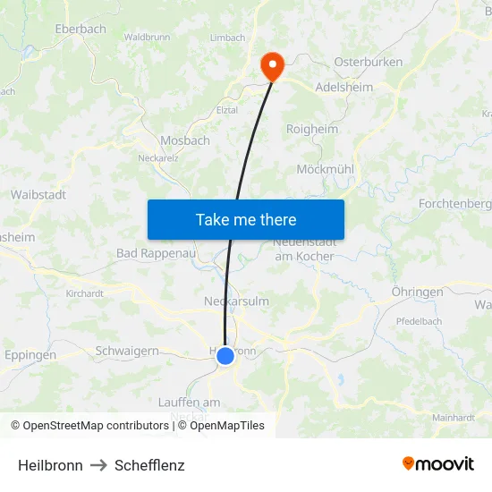 Heilbronn to Schefflenz map