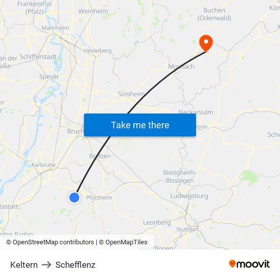 Keltern to Schefflenz map