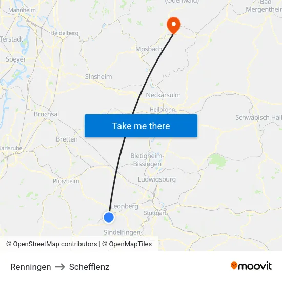 Renningen to Schefflenz map