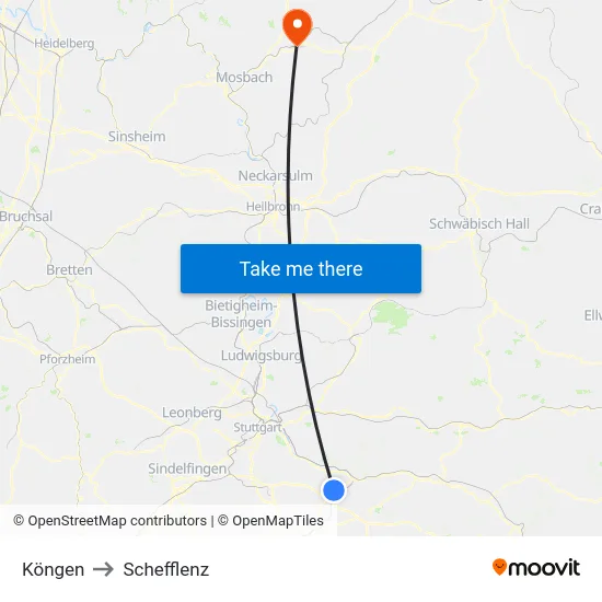 Köngen to Schefflenz map