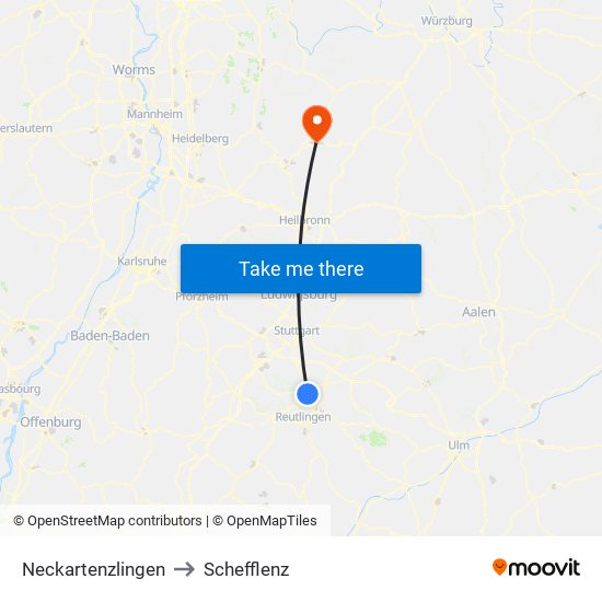 Neckartenzlingen to Schefflenz map