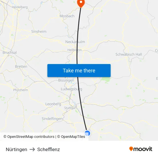 Nürtingen to Schefflenz map
