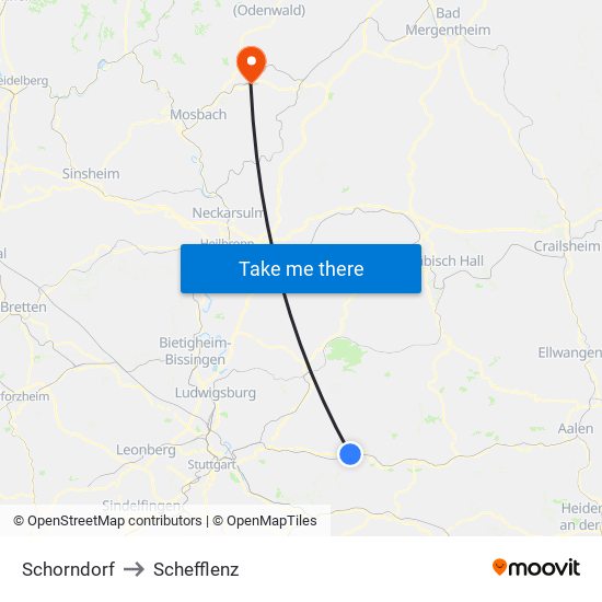 Schorndorf to Schefflenz map