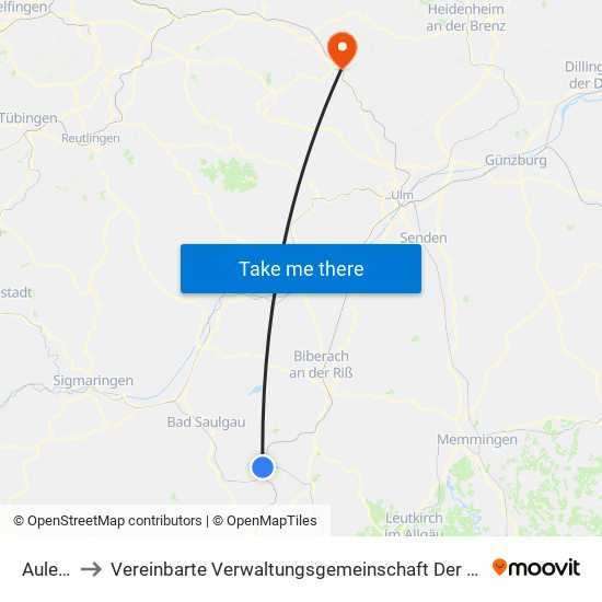 Aulendorf to Vereinbarte Verwaltungsgemeinschaft Der Stadt Geislingen An Der Steige map