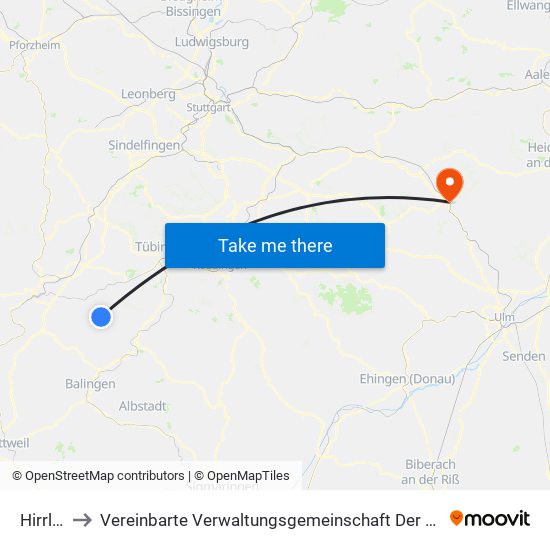 Hirrlingen to Vereinbarte Verwaltungsgemeinschaft Der Stadt Geislingen An Der Steige map