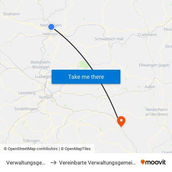 Verwaltungsgemeinschaft Neckarsulm to Vereinbarte Verwaltungsgemeinschaft Der Stadt Geislingen An Der Steige map