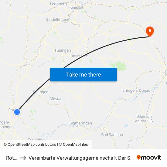 Rottweil to Vereinbarte Verwaltungsgemeinschaft Der Stadt Geislingen An Der Steige map