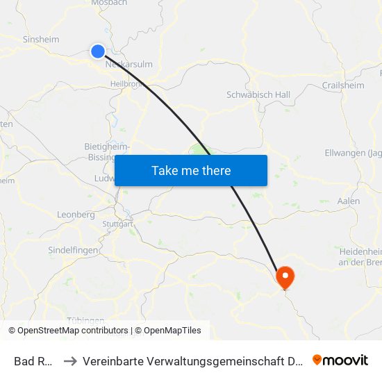 Bad Rappenau to Vereinbarte Verwaltungsgemeinschaft Der Stadt Geislingen An Der Steige map