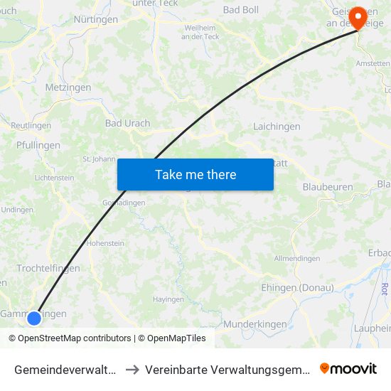 Gemeindeverwaltungsverband Gammertingen to Vereinbarte Verwaltungsgemeinschaft Der Stadt Geislingen An Der Steige map