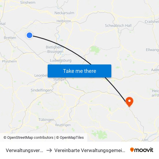 Verwaltungsverband Oberes Zabergäu to Vereinbarte Verwaltungsgemeinschaft Der Stadt Geislingen An Der Steige map