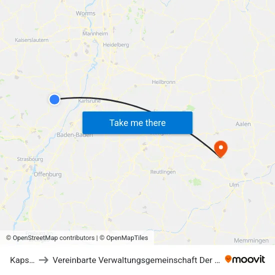 Kapsweyer to Vereinbarte Verwaltungsgemeinschaft Der Stadt Geislingen An Der Steige map