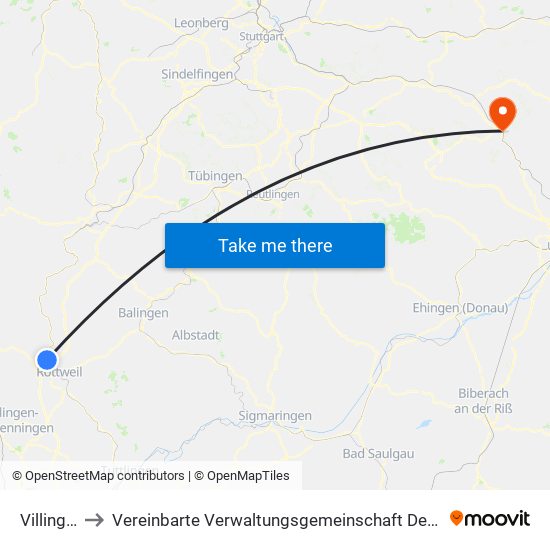 Villingendorf to Vereinbarte Verwaltungsgemeinschaft Der Stadt Geislingen An Der Steige map