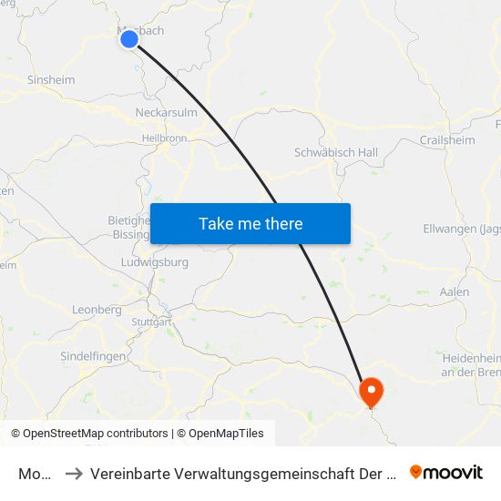 Mosbach to Vereinbarte Verwaltungsgemeinschaft Der Stadt Geislingen An Der Steige map