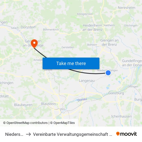 Niederstotzingen to Vereinbarte Verwaltungsgemeinschaft Der Stadt Geislingen An Der Steige map
