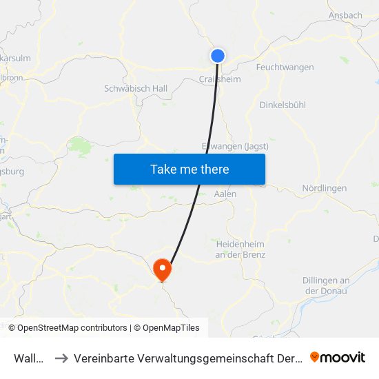 Wallhausen to Vereinbarte Verwaltungsgemeinschaft Der Stadt Geislingen An Der Steige map