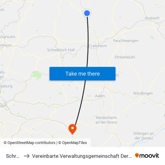 Schrozberg to Vereinbarte Verwaltungsgemeinschaft Der Stadt Geislingen An Der Steige map