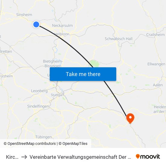 Kirchardt to Vereinbarte Verwaltungsgemeinschaft Der Stadt Geislingen An Der Steige map